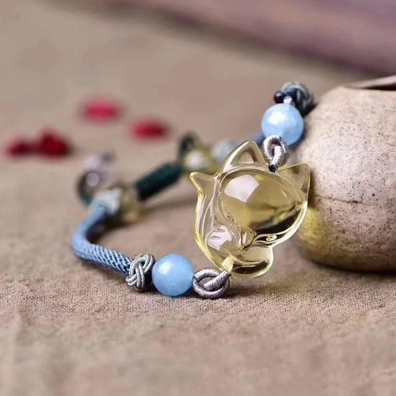 Yellow Crystal Bracelet Hand Waved Bead Fox Bracelet for Women