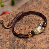 Yellow Crystal Bead Bracelet with Fox Charm for Women