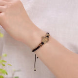 Yellow Crystal Bead Bracelet with Fox Charm for Women