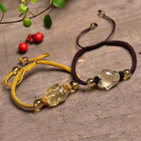 Yellow Crystal Bead Bracelet with Fox Charm for Women