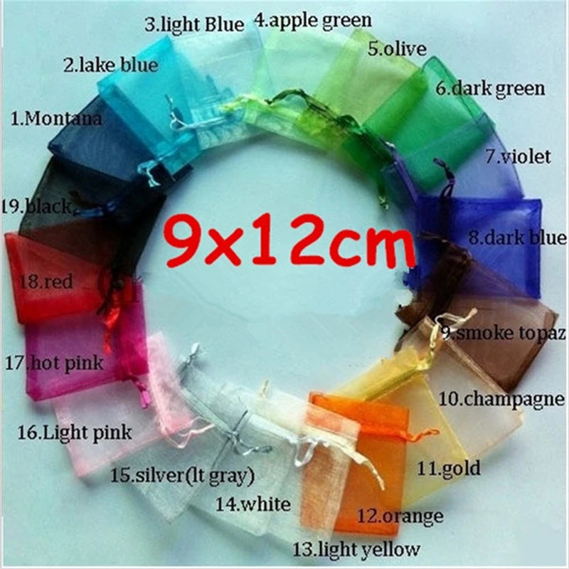 Organza Bags 9x12cm Drawstring Jewelry Pouches, Wedding Gift Bags