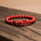 Purple Golden Sand Natural Cinnabar Bracelets with Pixiu for Women