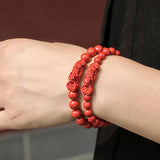 Purple Golden Sand Natural Cinnabar Bracelets with Pixiu for Women