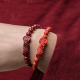 Purple Golden Sand Natural Cinnabar Bracelets with Pixiu for Women