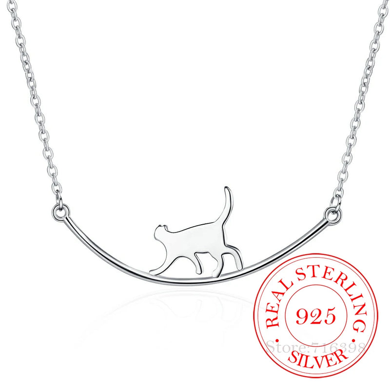 925 Silver Smile Cat Choker Necklace for Women