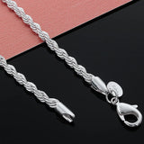 Unisex 925 Sterling Silver Chain Necklace 4MM Rope Chain