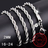 Unisex 925 Sterling Silver Chain Necklace 4MM Rope Chain