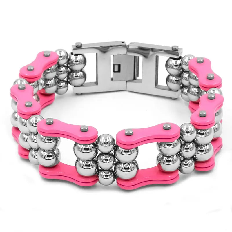 Pink Bicycle Chain Steel Balls Bracelet for Women