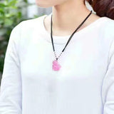 Fox Sweater Chain Necklace with Pink Cat's Eye Stone Pendant