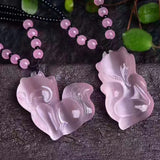 Fox Sweater Chain Necklace with Pink Cat's Eye Stone Pendant