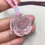 Pink Chalcedony Peony Flower Necklace Sweater Chain Crystal Jewelry