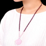 Pink Chalcedony Peony Flower Necklace Sweater Chain Crystal Jewelry