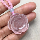 Pink Chalcedony Peony Flower Necklace Sweater Chain Crystal Jewelry
