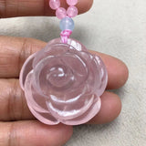 Pink Chalcedony Peony Flower Necklace Sweater Chain Crystal Jewelry