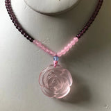 Pink Chalcedony Peony Flower Necklace Sweater Chain Crystal Jewelry