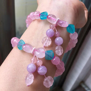 Pink Crystal Bracelet with Flower Pendant Hand String Lucky Fresh Women Gift