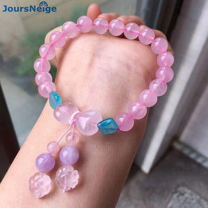 Pink Crystal Bracelet with Flower Pendant Hand String Lucky Fresh Women Gift