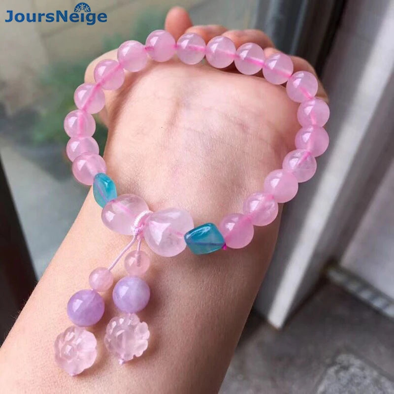 Pink Crystal Bracelet with Flower Pendant Hand String Lucky Fresh Women Gift