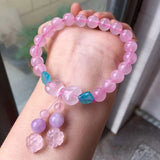 Pink Crystal Bracelet with Flower Pendant Hand String Lucky Fresh Women Gift