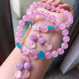 Pink Crystal Bracelet with Flower Pendant Hand String Lucky Fresh Women Gift