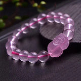 Pink Crystal Bracelet with Pixiu Pendant - Handmade Lucky Beauty Jewelry