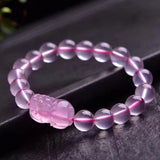 Pink Crystal Bracelet with Pixiu Pendant - Handmade Lucky Beauty Jewelry