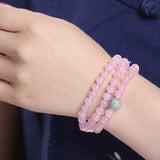 Pink Natural Crystal Bracelet with Micro-inlaid Beads