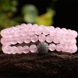 Pink Natural Crystal Bracelet with Micro-inlaid Beads