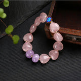 Pink Natural Crystal Heart Beads Flower Bracelet Lucky Women Gift