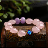 Pink Natural Crystal Heart Beads Flower Bracelet Lucky Women Gift