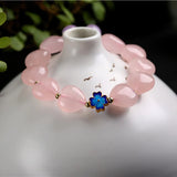 Pink Natural Crystal Heart Beads Flower Bracelet Lucky Women Gift
