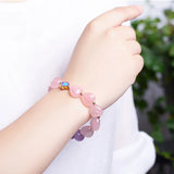 Pink Natural Crystal Heart Beads Flower Bracelet Lucky Women Gift