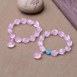 Pink Crystal Bracelet with Pixiu Pendant, Lucky Gift for Women