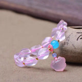 Pink Crystal Bracelet with Pixiu Pendant, Lucky Gift for Women