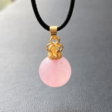 Pink Crystal Pendant Quartz Crown Necklace for Women
