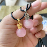 Pink Crystal Pendant Quartz Crown Necklace for Women