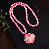 Pink Shell Necklace with Flower Pendant, Lucky Jewelry