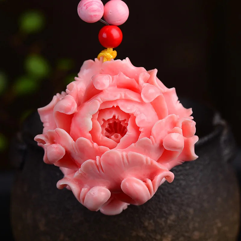 Pink Shell Necklace with Flower Pendant, Lucky Jewelry