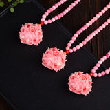 Pink Shell Necklace with Flower Pendant, Lucky Jewelry