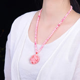 Pink Shell Necklace with Flower Pendant, Lucky Jewelry