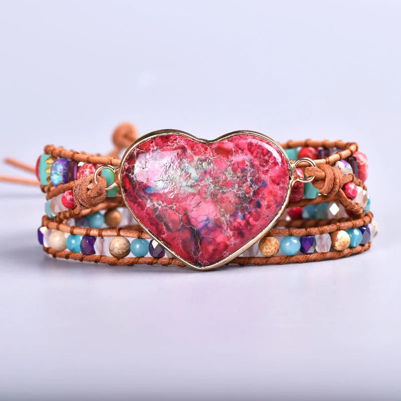 Leather Wrap Bracelet Mix Stone Jaspers Beads Strand Jewelry