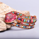 Leather Wrap Bracelet Mix Stone Jaspers Beads Strand Jewelry