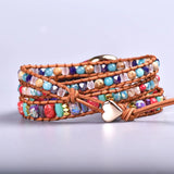 Leather Wrap Bracelet Mix Stone Jaspers Beads Strand Jewelry