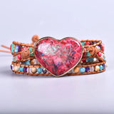 Leather Wrap Bracelet Mix Stone Jaspers Beads Strand Jewelry