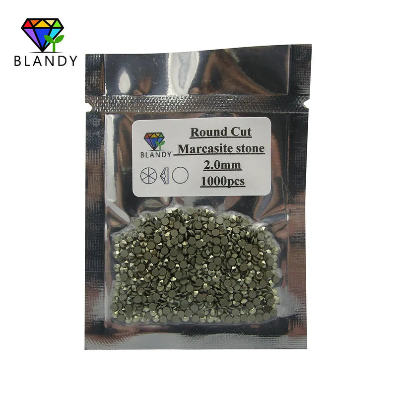 1.0-2.0mm Round Flat Back Natural Marcasite Stone DIY Jewelry