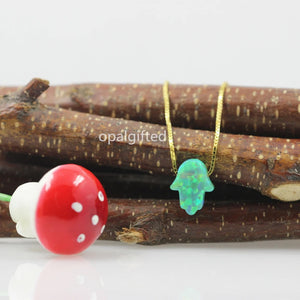 Synthetic Opal Hamsa Necklace Green 8*10MM Op11