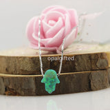 Synthetic Opal Hamsa Necklace Green 8*10MM Op11