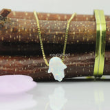 Synthetic Opal Hamsa Necklace Green 8*10MM Op11