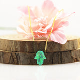 Synthetic Opal Hamsa Necklace Green 8*10MM Op11