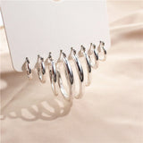 Smooth Silver Mixed Circle Hoop Earrings Set for Women Daily Party